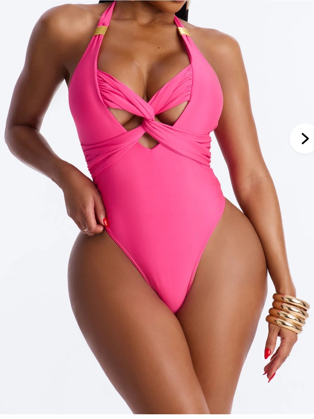 Fashion Nova Hot Pink Twist Front One-Piece Swimsuit